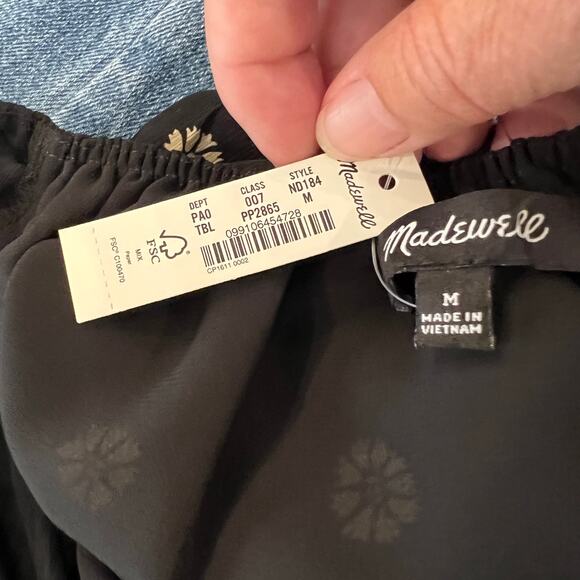 NWT Madewell Black Floral Print Square-Neck Smock-Waist Top - Picture 8 of 10